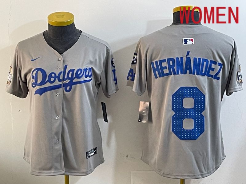 Women Los Angeles Dodgers #8 Hernandez Grey Game 2024 Nike MLB Jersey style 12055->women mlb jersey->Women Jersey